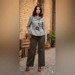 Soia & Kyo Marilou Trench Coat Jacket Belt Plaid Brown Size small